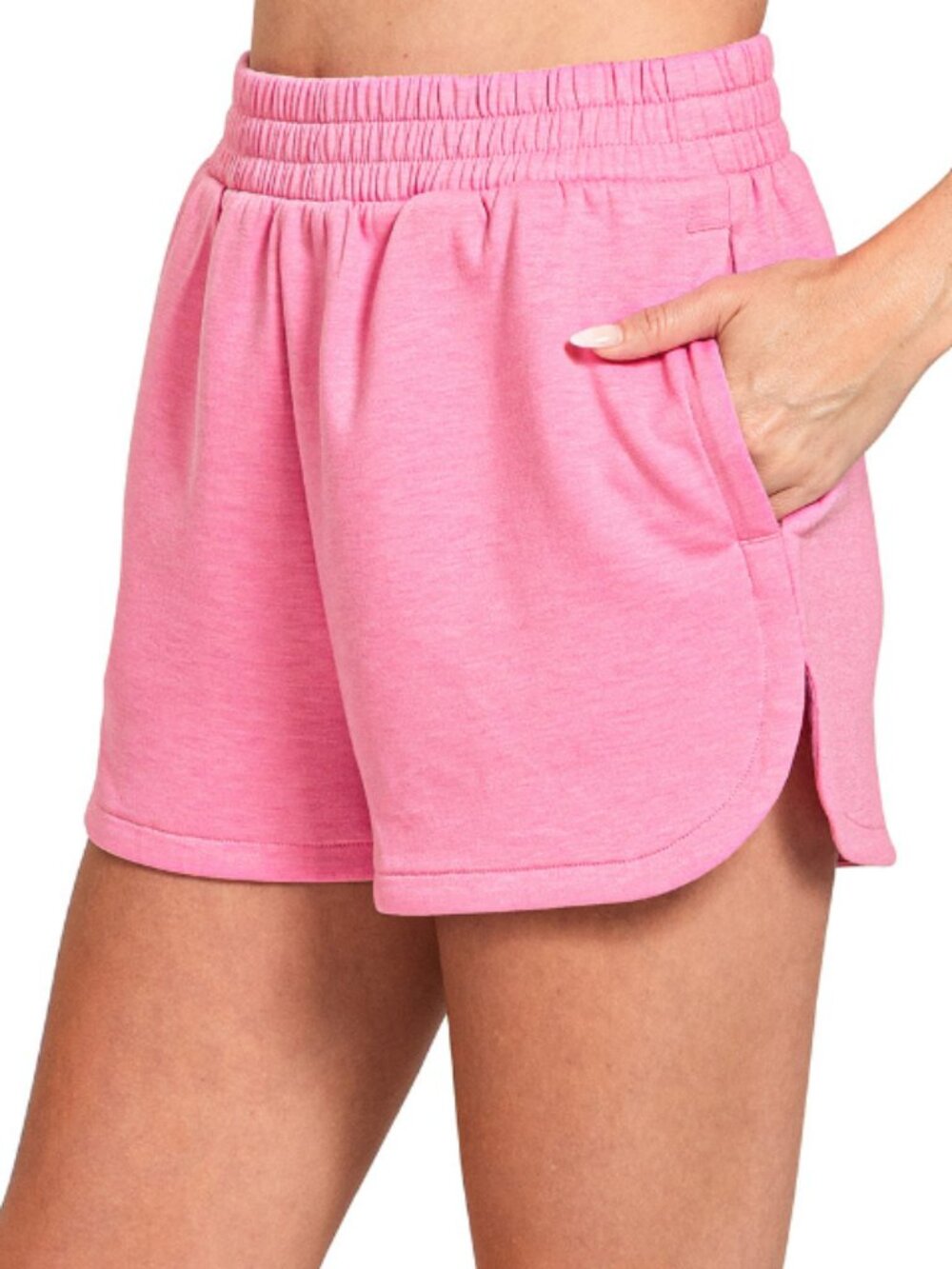 151. NWT ZENANA Scuba elastic waistband dolphin shorts, CANDY PINK